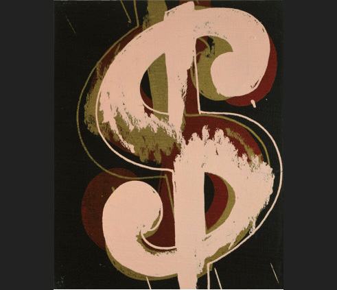 Andy Warhol dollar sign beige and red